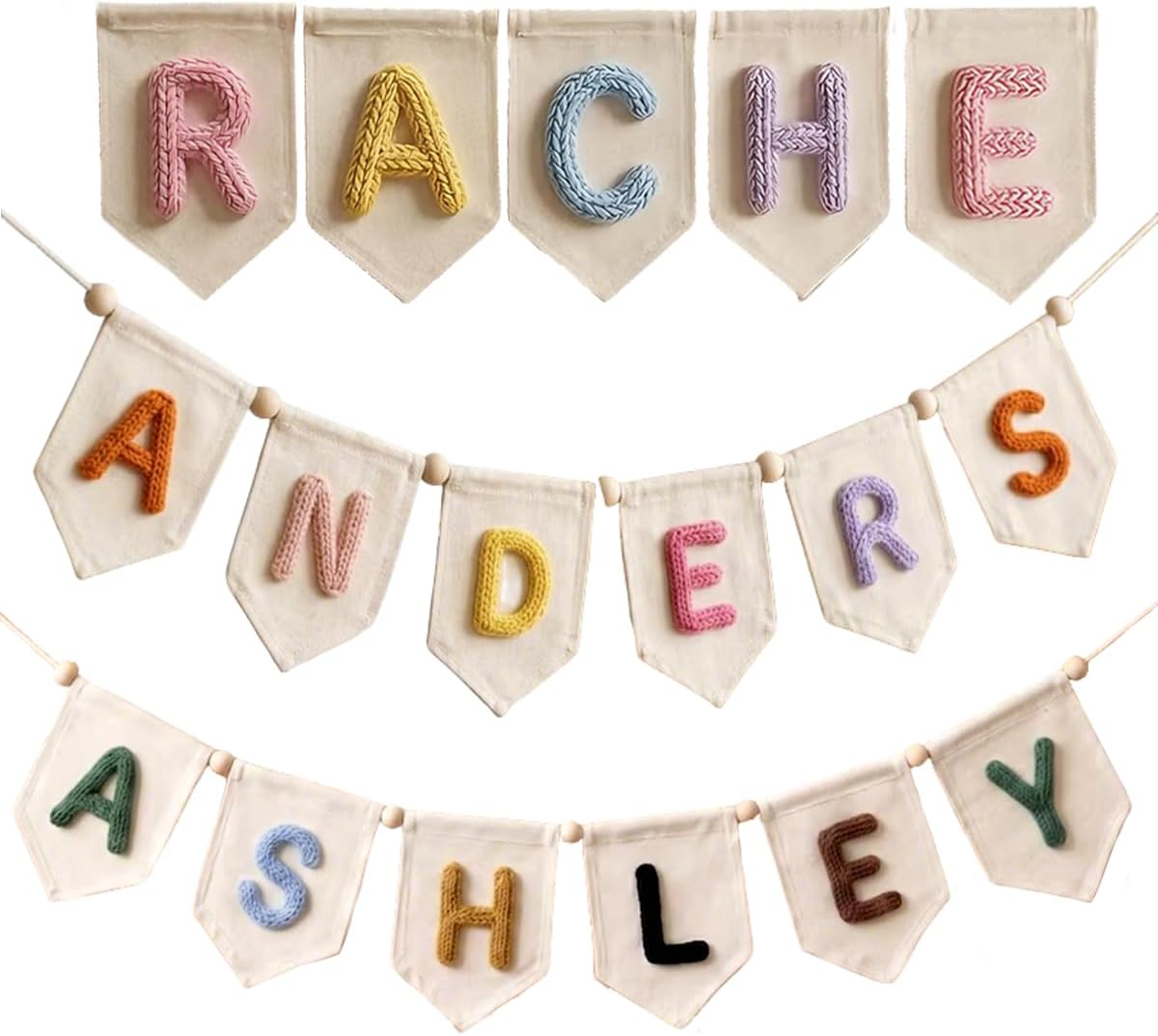 Personalized Canvas Bunting Banner with Name, Custom Yarn Letter Canvas Banner Wall Decoration Nursery Garland for Newborn, Boys Girls