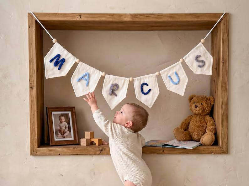 Personalized Canvas Bunting Banner with Name, Custom Yarn Letter Canvas Banner Wall Decoration Nursery Garland for Newborn, Boys Girls - Image 3