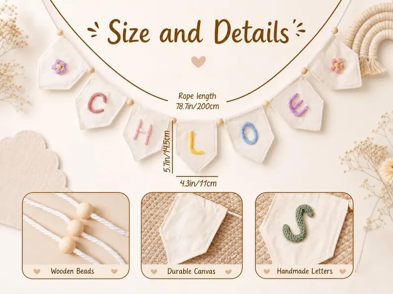 Personalized Canvas Bunting Banner with Name, Custom Yarn Letter Canvas Banner Wall Decoration Nursery Garland for Newborn, Boys Girls - Image 4