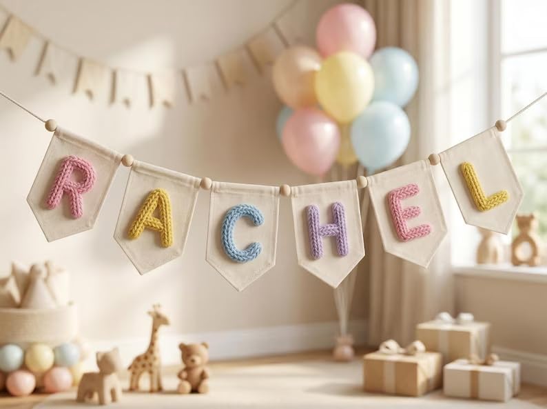 Personalized Canvas Bunting Banner with Name, Custom Yarn Letter Canvas Banner Wall Decoration Nursery Garland for Newborn, Boys Girls - Image 6