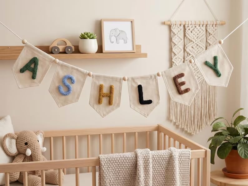 Personalized Canvas Bunting Banner with Name, Custom Yarn Letter Canvas Banner Wall Decoration Nursery Garland for Newborn, Boys Girls - Image 7