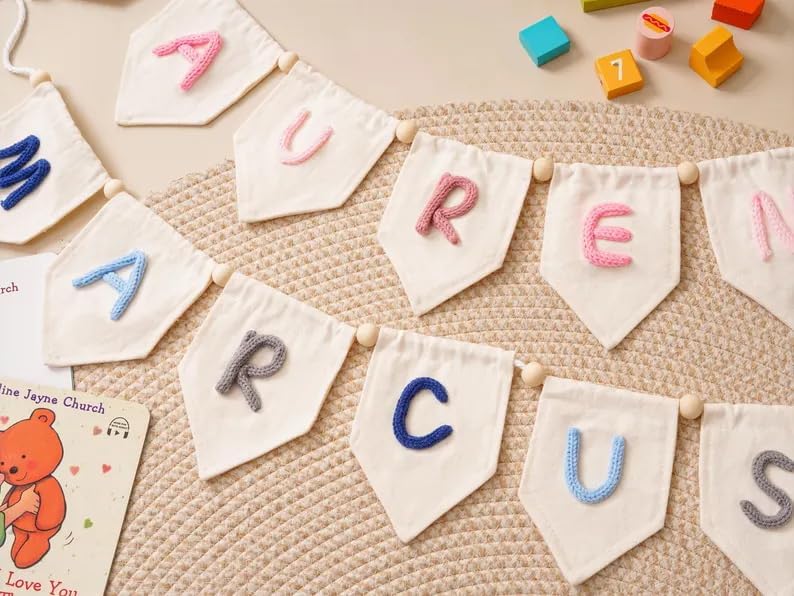 Personalized Canvas Bunting Banner with Name, Custom Yarn Letter Canvas Banner Wall Decoration Nursery Garland for Newborn, Boys Girls - Image 8