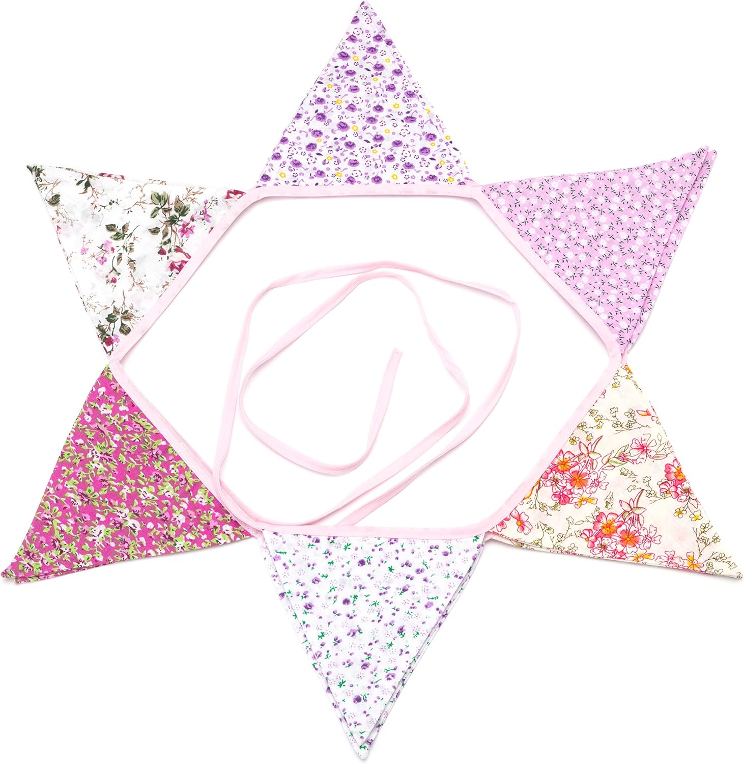 LOVENJOY Pink Floral 100% Cotton Bunting Banner for Girls Shabby Chic Wedding Birthday Decoration - Image 3