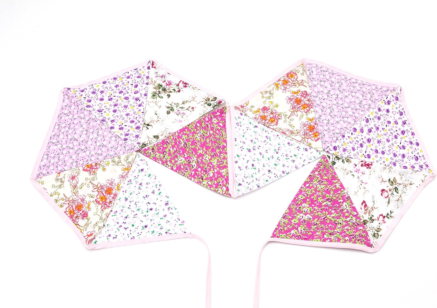 LOVENJOY Pink Floral 100% Cotton Bunting Banner for Girls Shabby Chic Wedding Birthday Decoration - Image 7