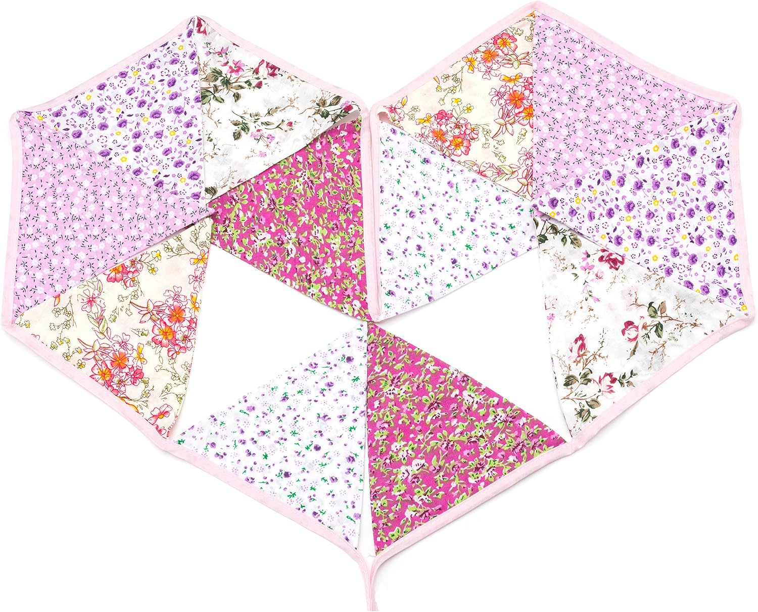 LOVENJOY Pink Floral 100% Cotton Bunting Banner for Girls Shabby Chic Wedding Birthday Decoration - Image 8
