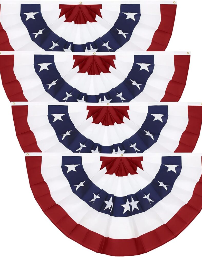 4PCS 3x6 Ft American Pleated Fan Flag, Patriotic Half Fan Bunting Flag | Large Patriotic Fan Flags for 4th of July, Memorial Day, and America'S 250th Anniversary Celebrations Decorations