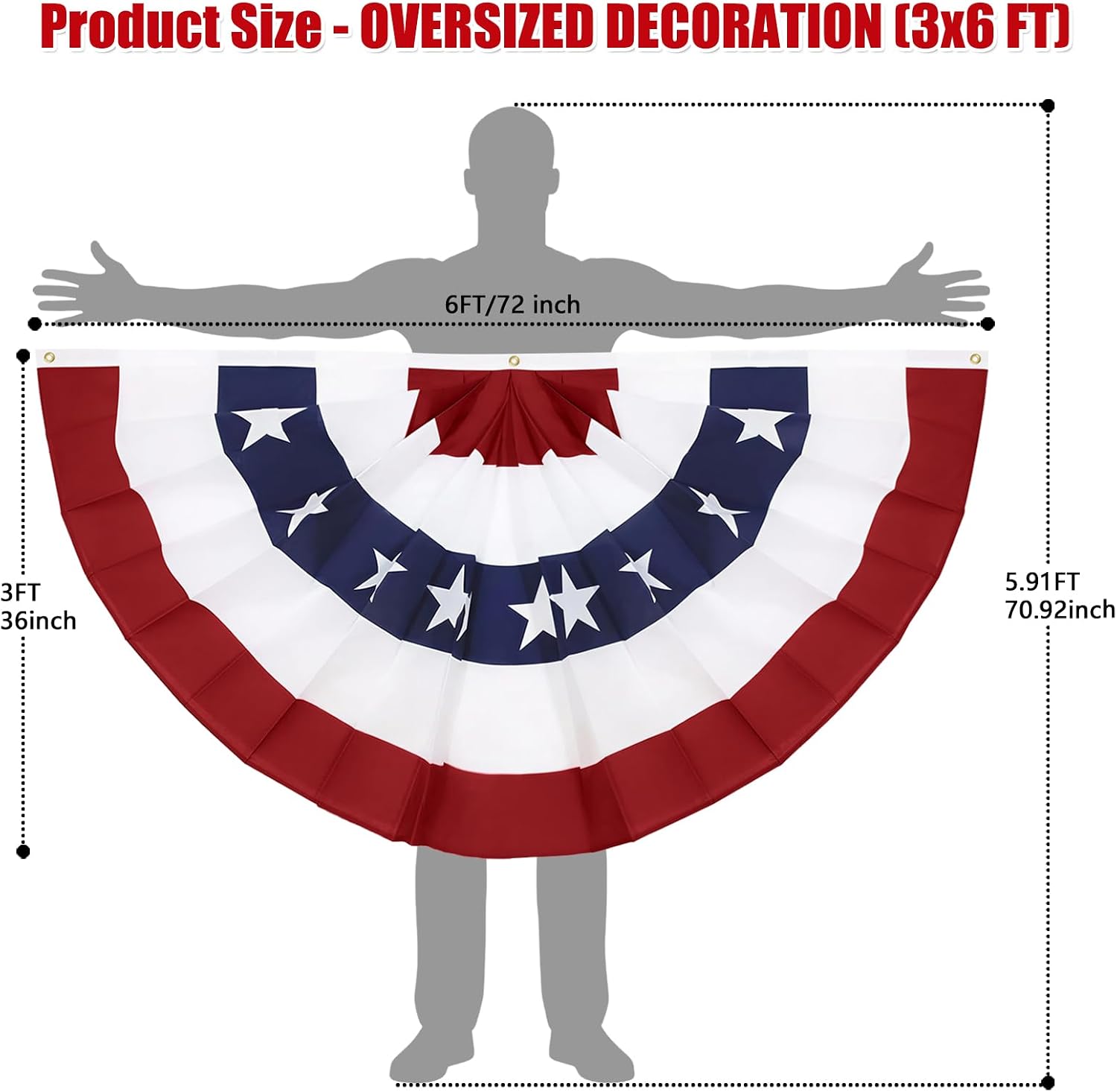 4PCS 3x6 Ft American Pleated Fan Flag, Patriotic Half Fan Bunting Flag | Large Patriotic Fan Flags for 4th of July, Memorial Day, and America'S 250th Anniversary Celebrations Decorations - Image 2