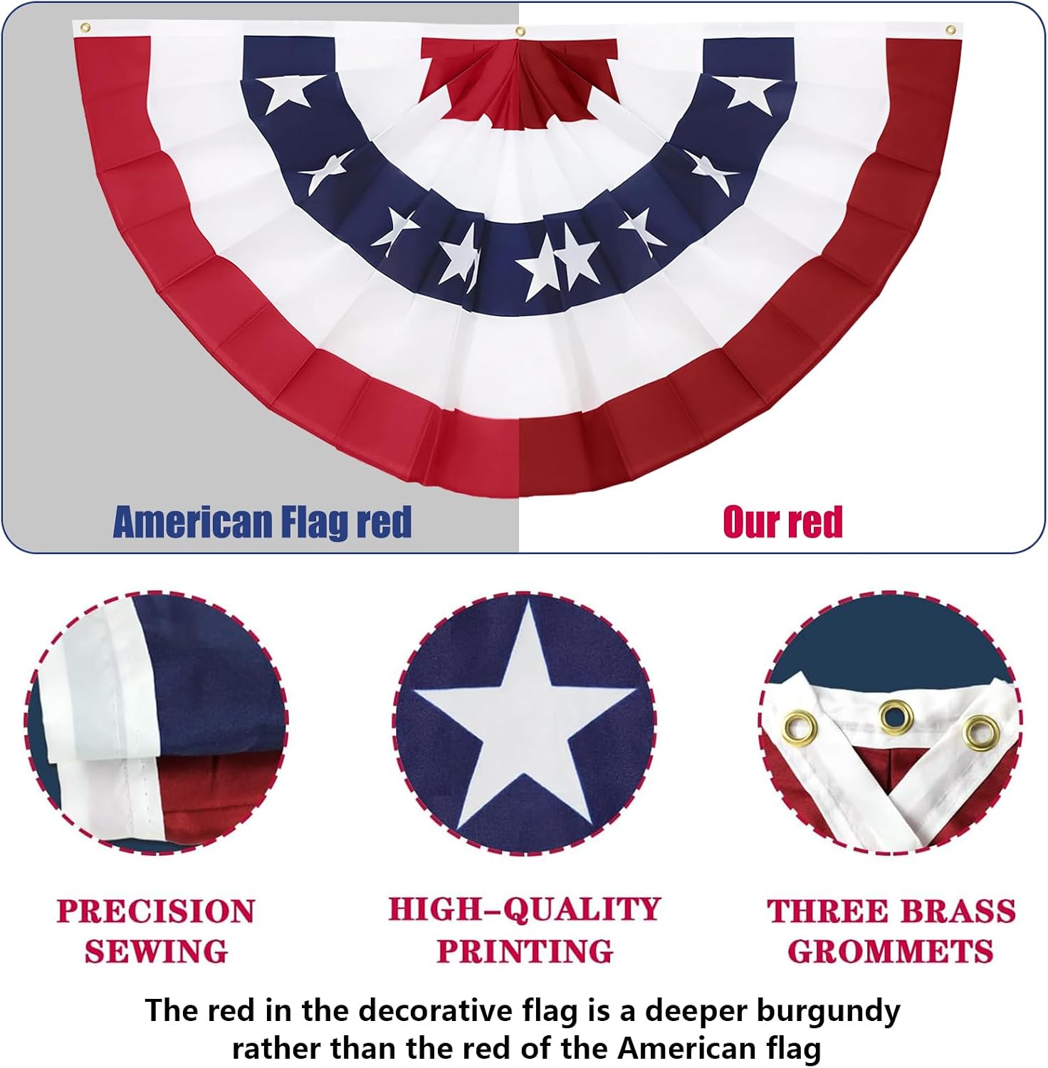 4PCS 3x6 Ft American Pleated Fan Flag, Patriotic Half Fan Bunting Flag | Large Patriotic Fan Flags for 4th of July, Memorial Day, and America'S 250th Anniversary Celebrations Decorations - Image 3