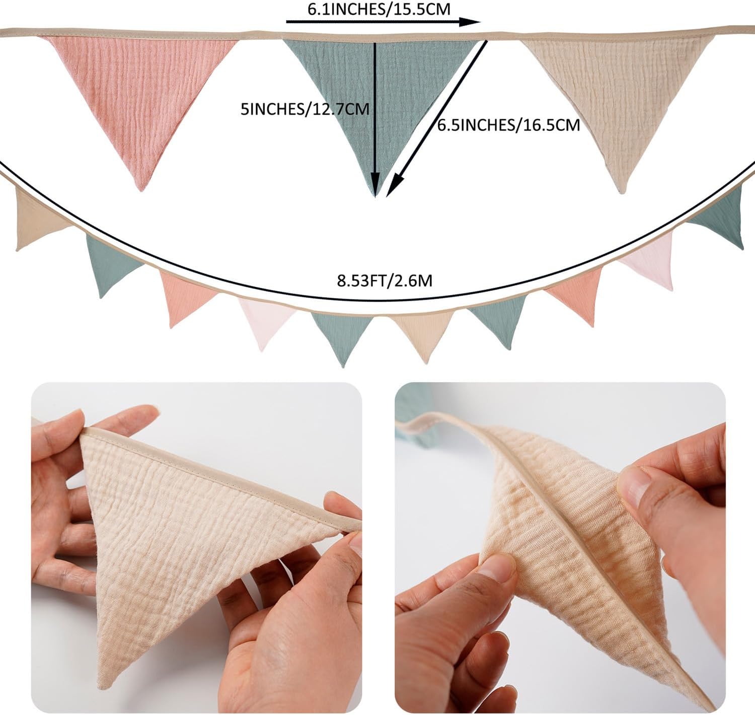 Pennant Banner Bunting Flags Multicolor, Garland Triangle Banners Fabric for Boho Shower Wedding Party Decorations Nursery Playroom Decor(Pastel) - Image 2