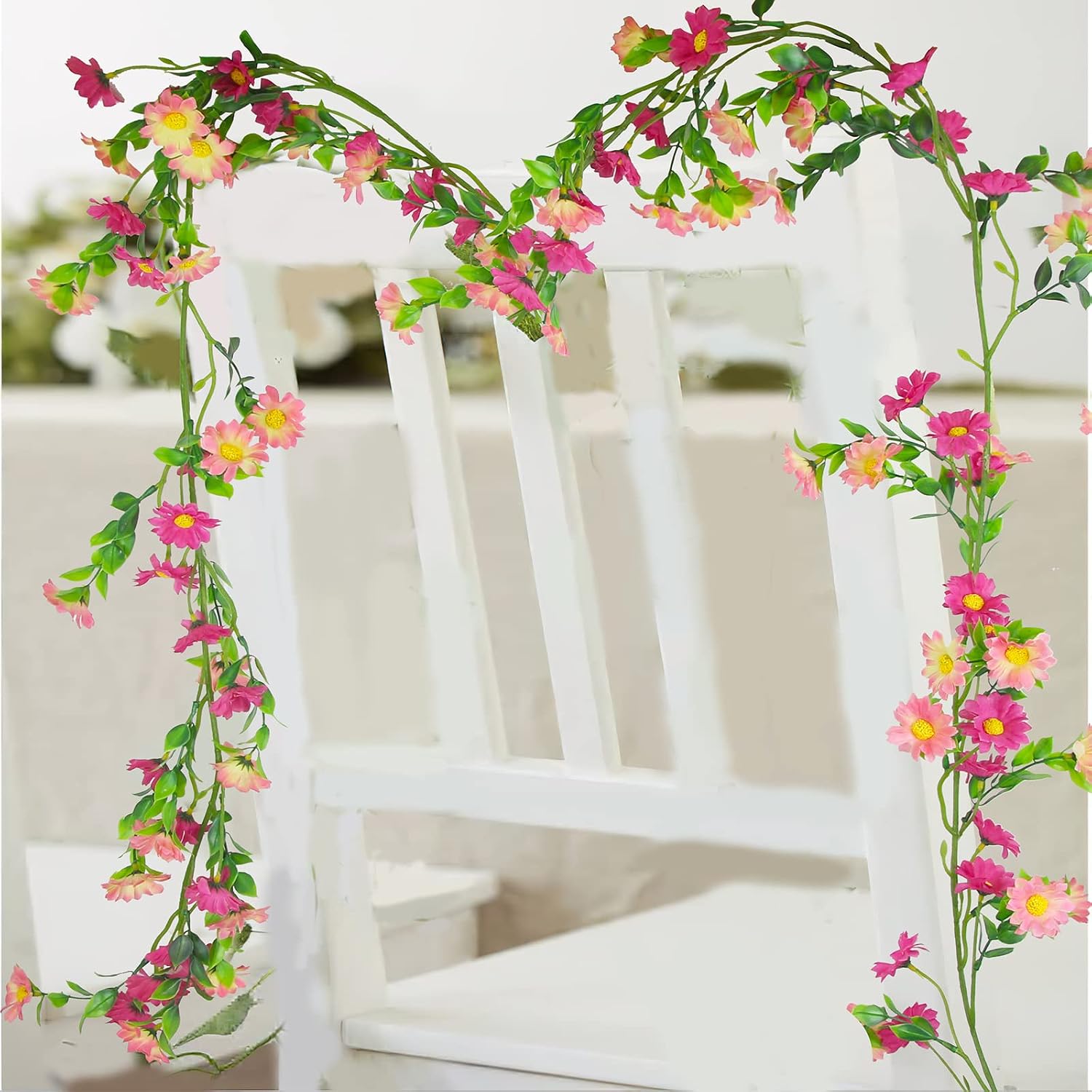 CISDUEO Artificial Daisy Flowers Vine Silk Flower Garland Spring Fake Flower Vine Hanging Ivy with Pink Daisy Flowers Green Leaves for Wall Party Wedding Arch Floral Decor Home Indoor Outdoor Ceremony - Image 4