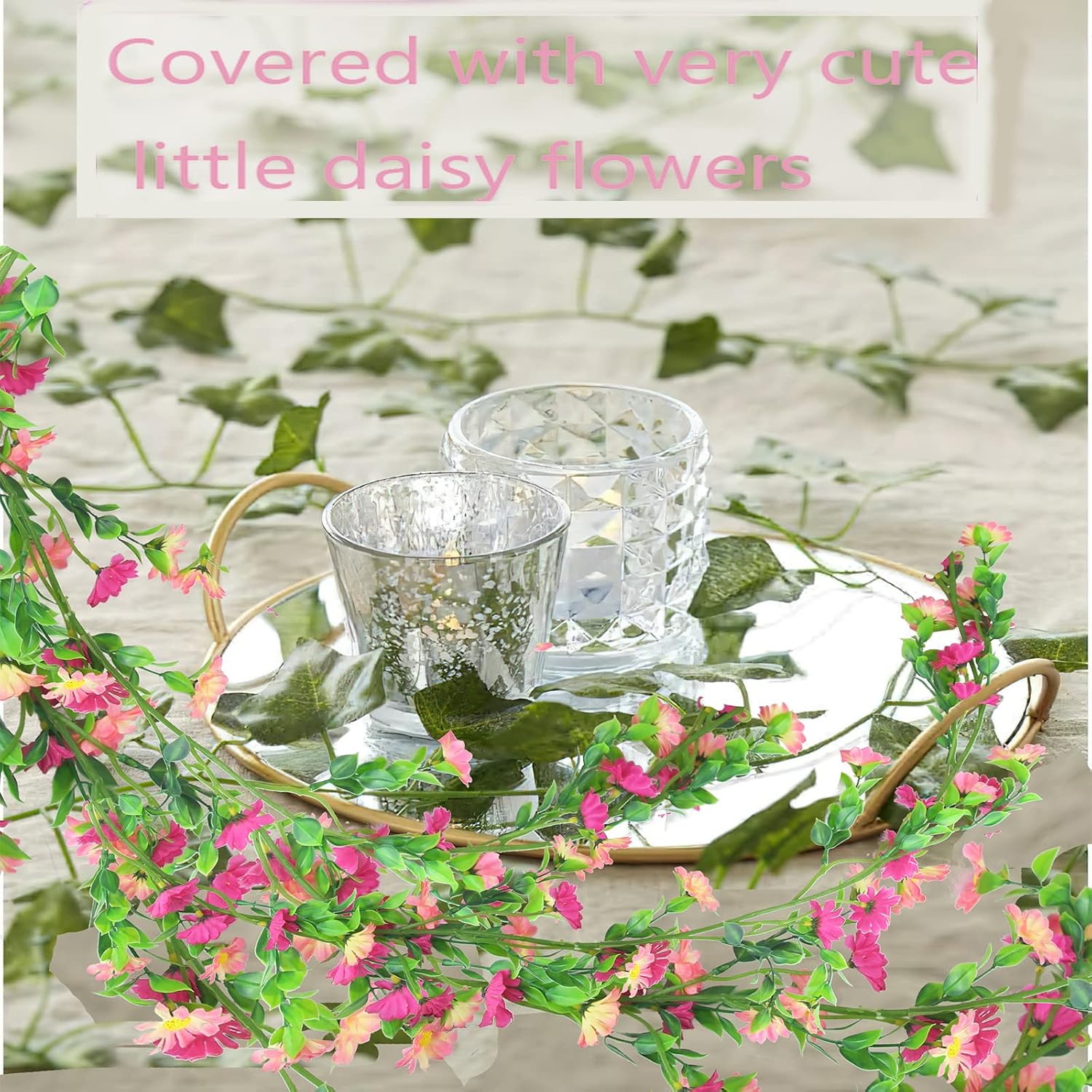 CISDUEO Artificial Daisy Flowers Vine Silk Flower Garland Spring Fake Flower Vine Hanging Ivy with Pink Daisy Flowers Green Leaves for Wall Party Wedding Arch Floral Decor Home Indoor Outdoor Ceremony - Image 6