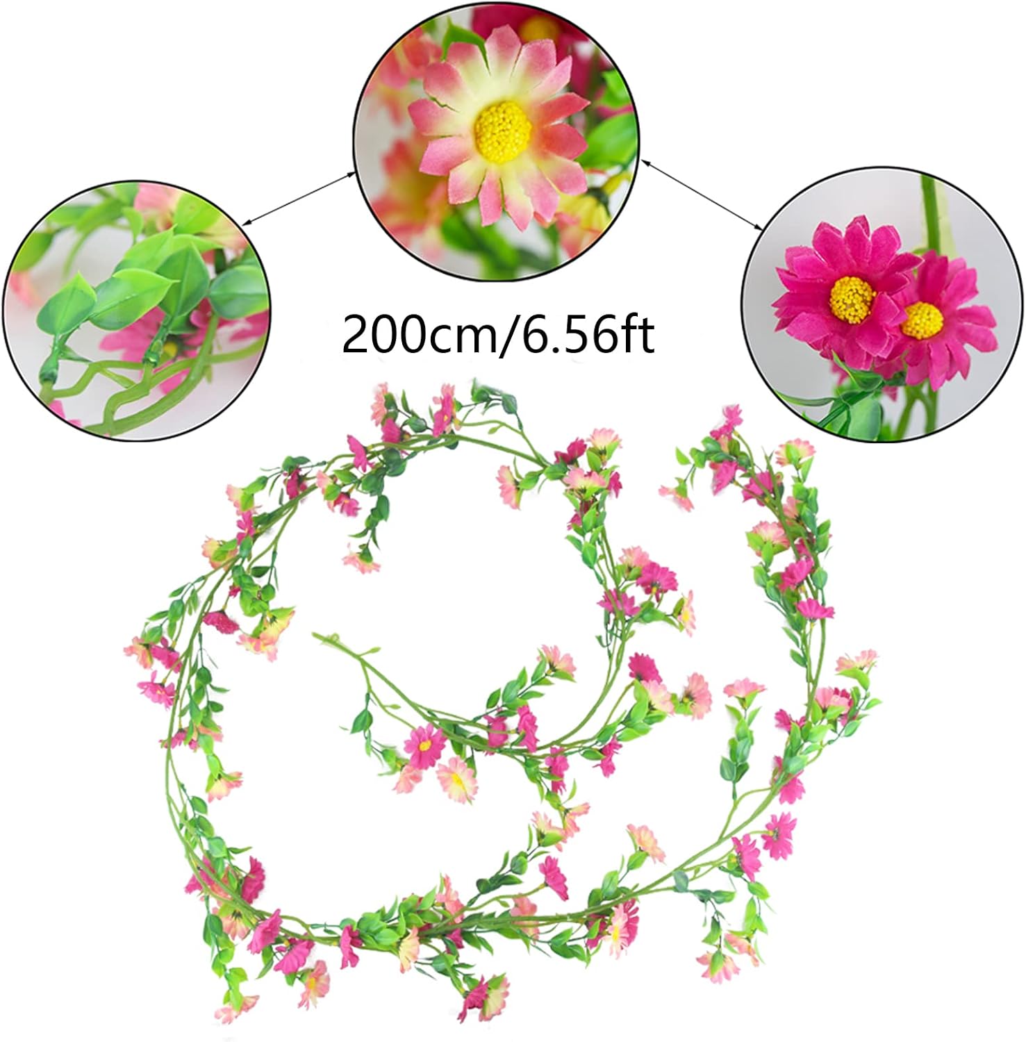 CISDUEO Artificial Daisy Flowers Vine Silk Flower Garland Spring Fake Flower Vine Hanging Ivy with Pink Daisy Flowers Green Leaves for Wall Party Wedding Arch Floral Decor Home Indoor Outdoor Ceremony - Image 7