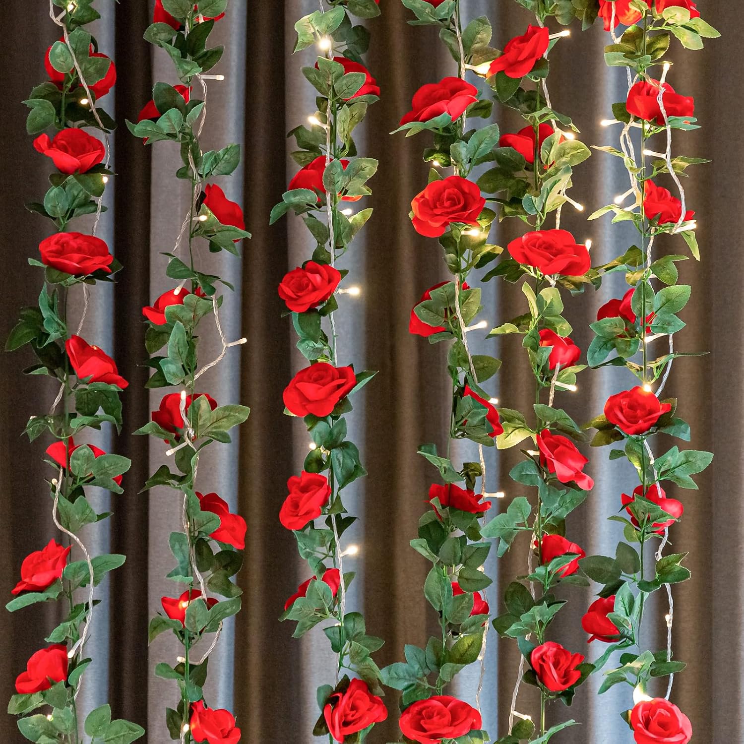 2 Pack Artificial Rose Vine Fake Flowers Garland, Red, 16FT | Hanging Silk Rose Ivy Plants Vine for Mother's Day Wedding Arch Party Garden Wall Aesthetic Art Décor - Image 2