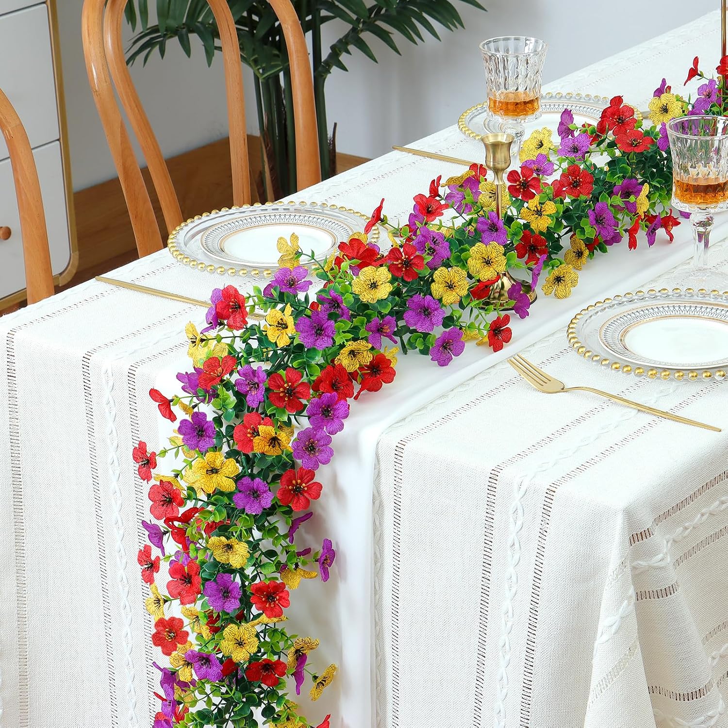 Artificial Flower Garland 2 Pack Summer Wildflower Floral Garland | 5.9FT UV Resistant Fake Daisy Floral Vines Silk Hanging Wild Flower Garland for Home Mantle Garden Wedding Backdrop Decor - Image 2