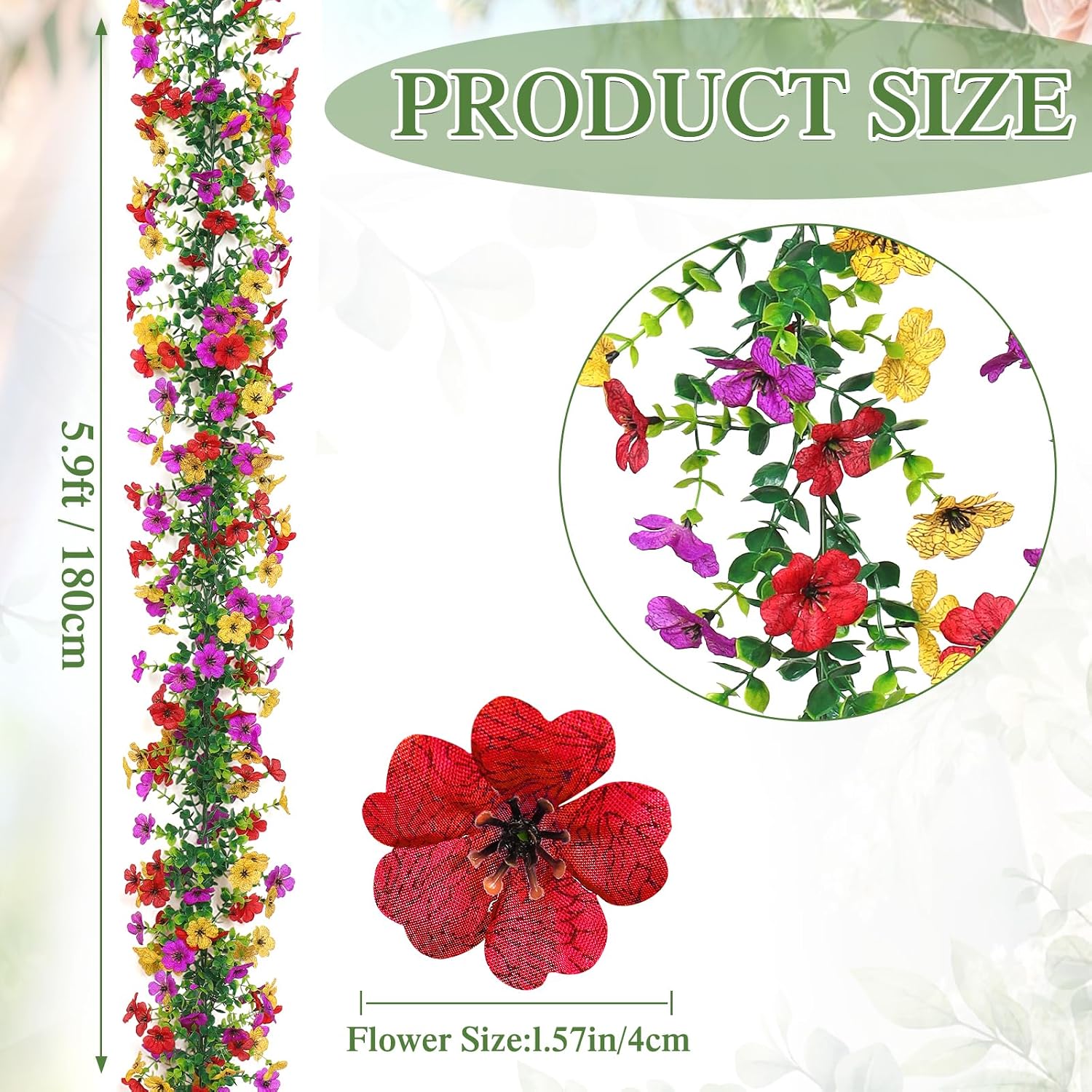 Artificial Flower Garland 2 Pack Summer Wildflower Floral Garland | 5.9FT UV Resistant Fake Daisy Floral Vines Silk Hanging Wild Flower Garland for Home Mantle Garden Wedding Backdrop Decor - Image 3