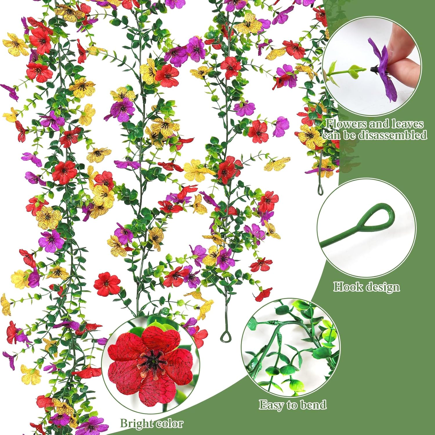 Artificial Flower Garland 2 Pack Summer Wildflower Floral Garland | 5.9FT UV Resistant Fake Daisy Floral Vines Silk Hanging Wild Flower Garland for Home Mantle Garden Wedding Backdrop Decor - Image 4