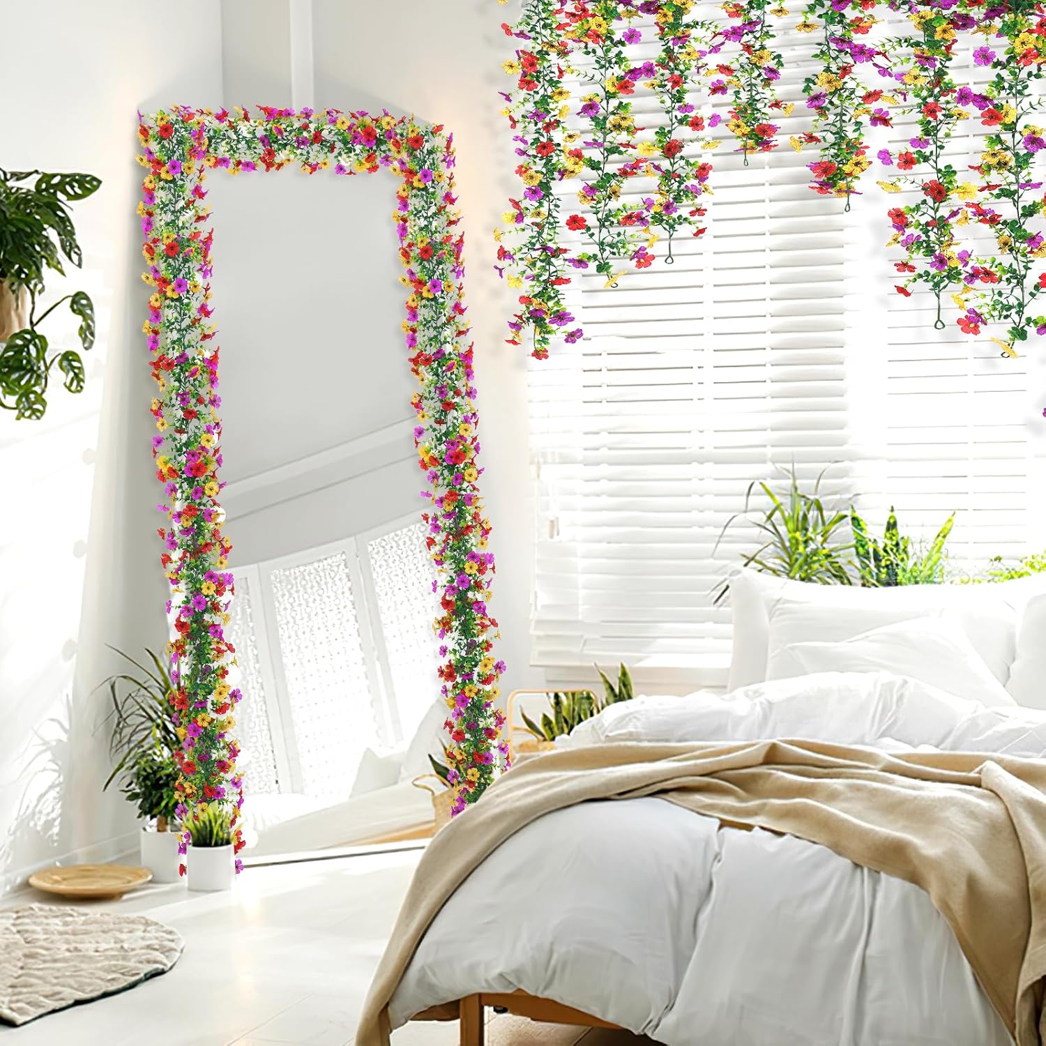 Artificial Flower Garland 2 Pack Summer Wildflower Floral Garland | 5.9FT UV Resistant Fake Daisy Floral Vines Silk Hanging Wild Flower Garland for Home Mantle Garden Wedding Backdrop Decor - Image 5