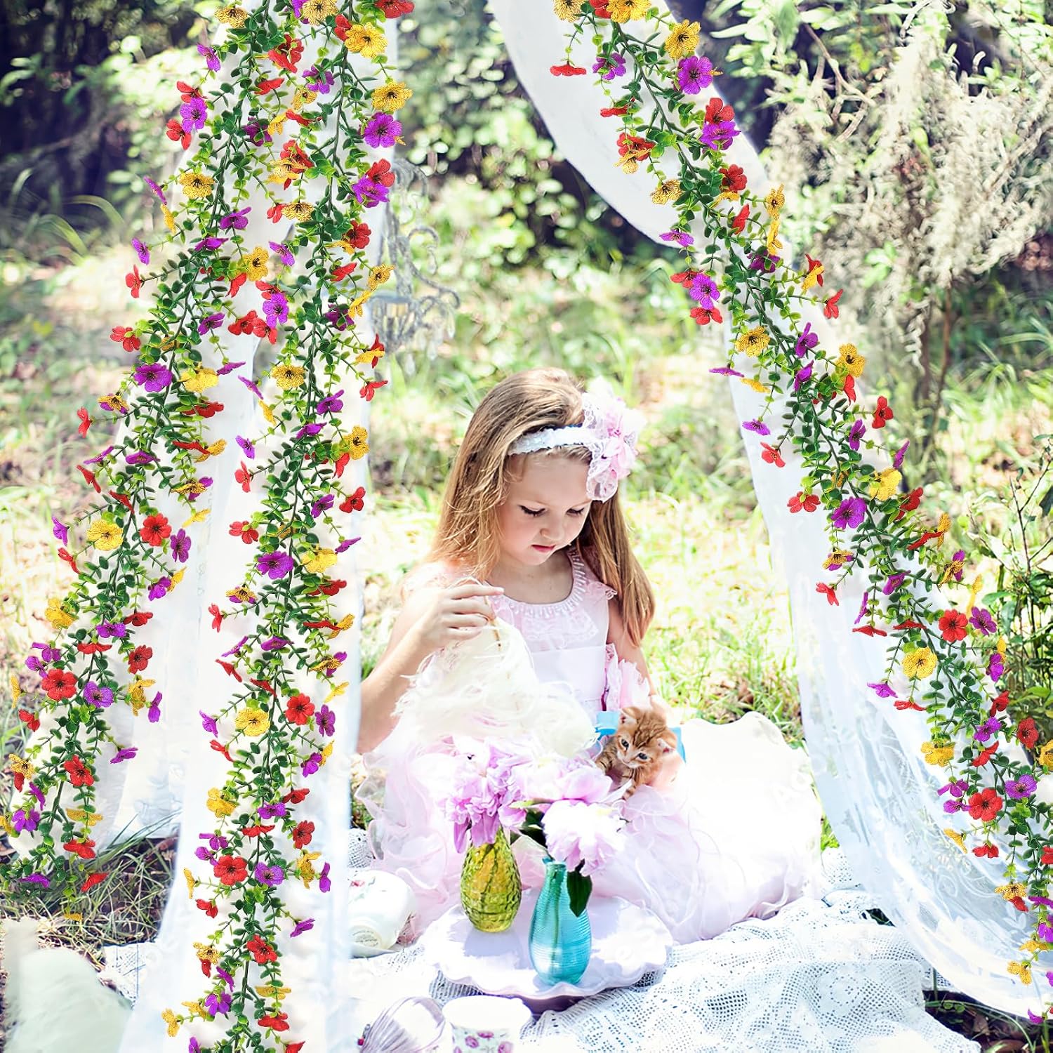 Artificial Flower Garland 2 Pack Summer Wildflower Floral Garland | 5.9FT UV Resistant Fake Daisy Floral Vines Silk Hanging Wild Flower Garland for Home Mantle Garden Wedding Backdrop Decor - Image 6