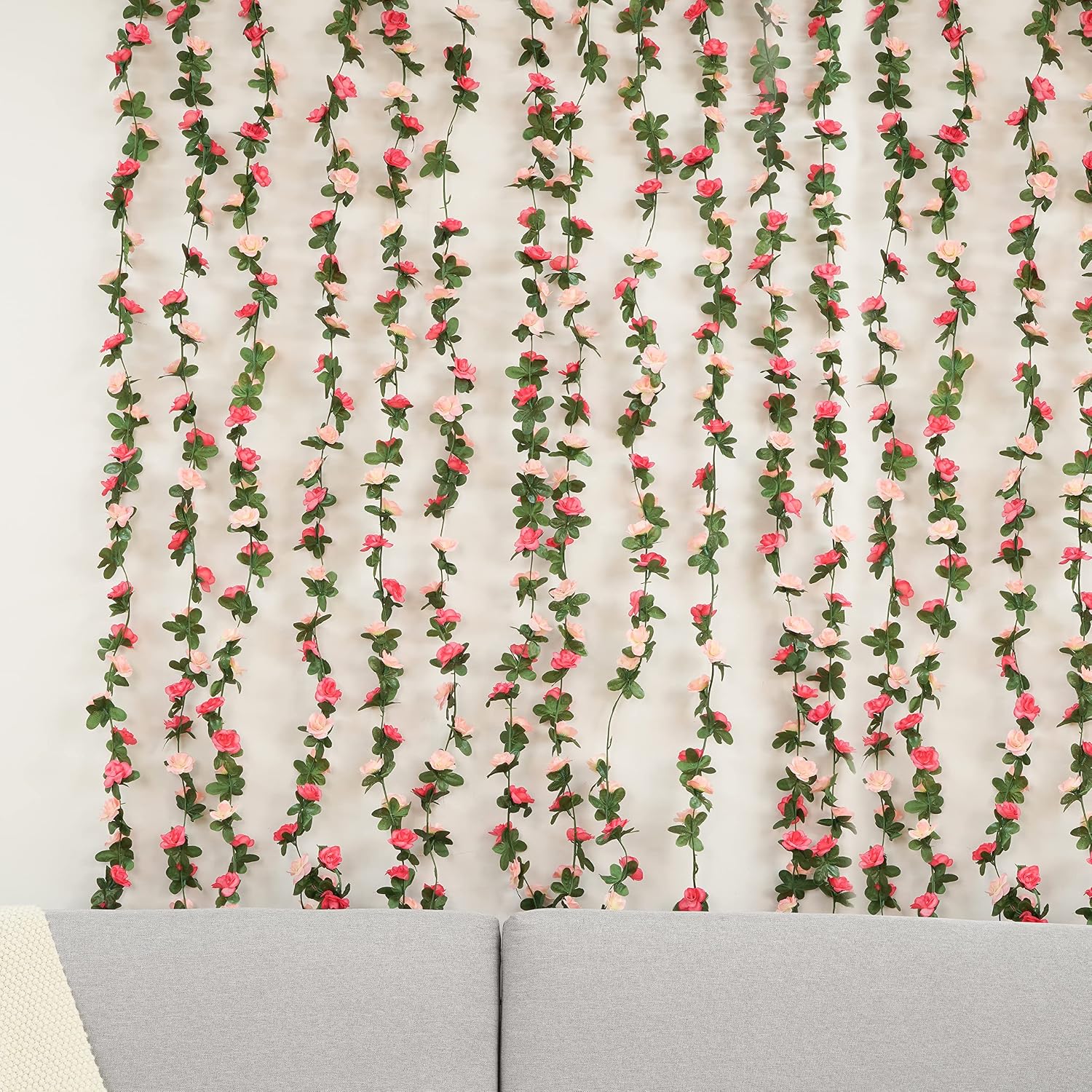 BLEUM CADE 2Pcs 16.4Ft Fake Flower Garland Artificial Rose Vines | Pink Faux Flower Vines, Hanging Artificial Floral Garland Decorations for Wedding Arch Party Wall Mantle Room Decor - Image 3