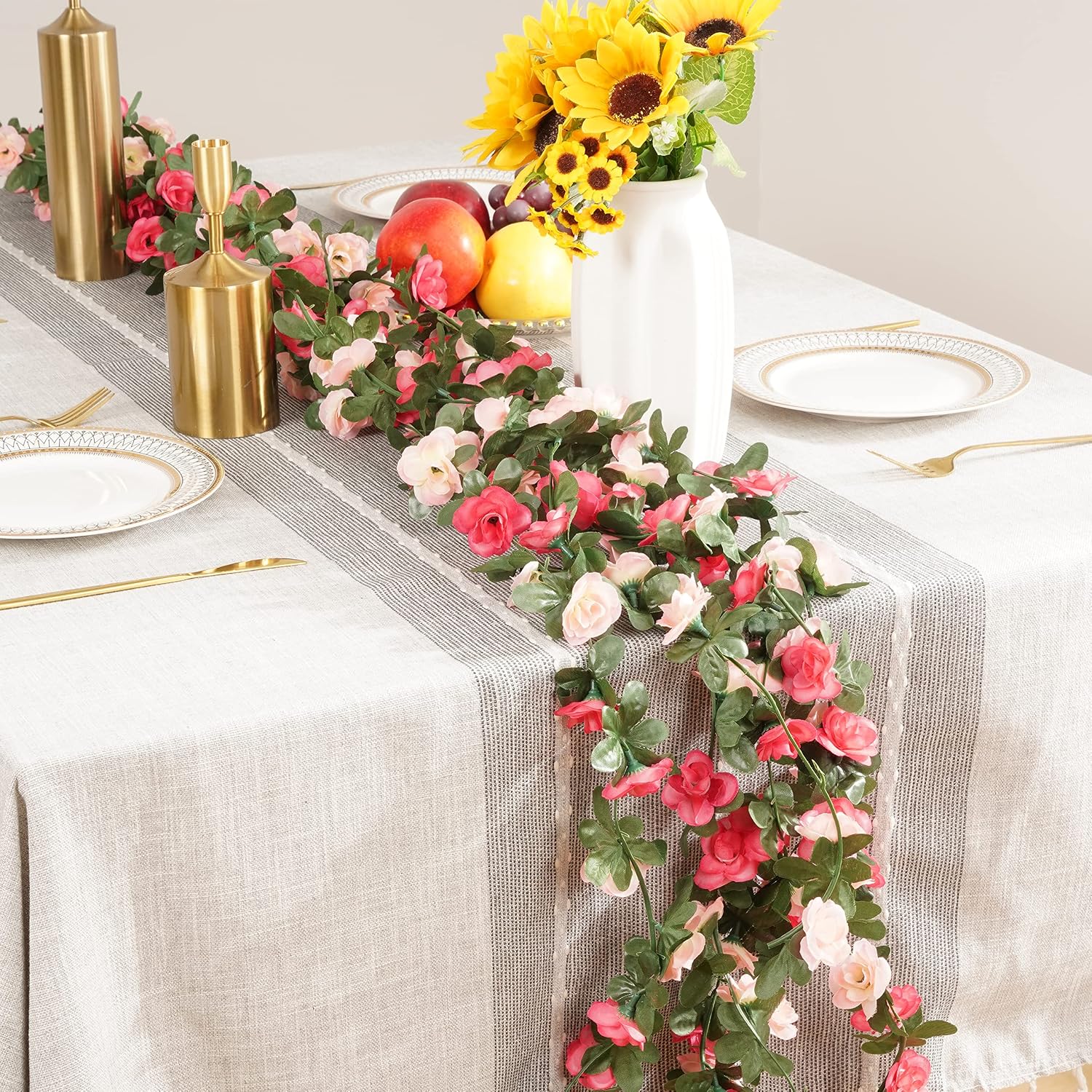 BLEUM CADE 2Pcs 16.4Ft Fake Flower Garland Artificial Rose Vines | Pink Faux Flower Vines, Hanging Artificial Floral Garland Decorations for Wedding Arch Party Wall Mantle Room Decor - Image 4