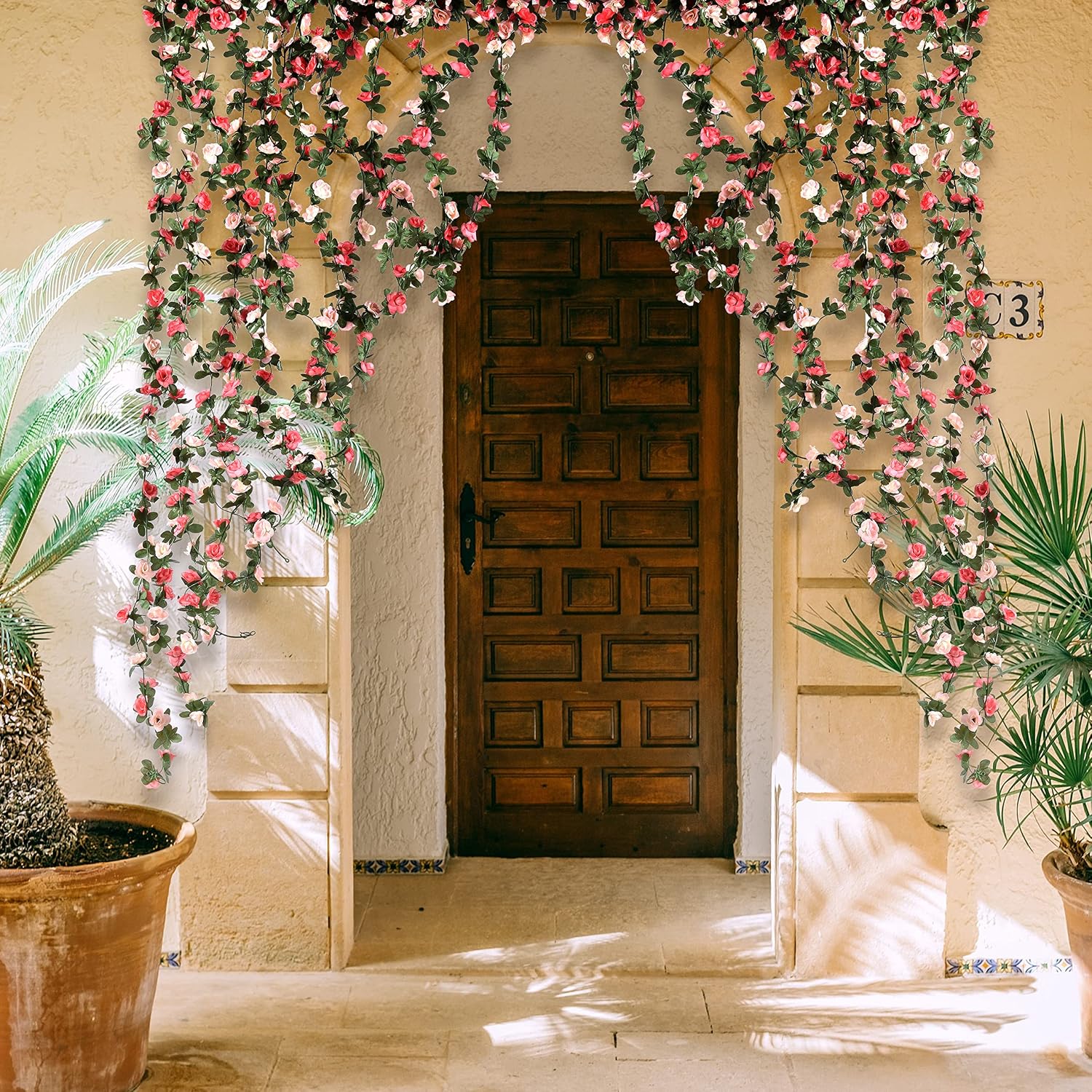 BLEUM CADE 2Pcs 16.4Ft Fake Flower Garland Artificial Rose Vines | Pink Faux Flower Vines, Hanging Artificial Floral Garland Decorations for Wedding Arch Party Wall Mantle Room Decor - Image 6