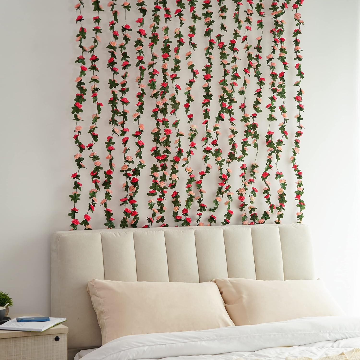 BLEUM CADE 2Pcs 16.4Ft Fake Flower Garland Artificial Rose Vines | Pink Faux Flower Vines, Hanging Artificial Floral Garland Decorations for Wedding Arch Party Wall Mantle Room Decor - Image 8