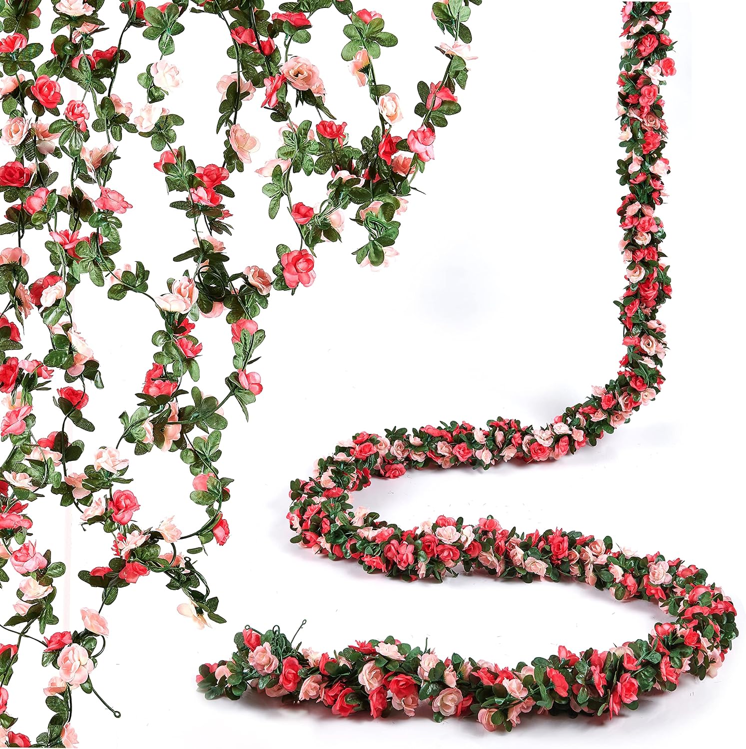 BLEUM CADE 2Pcs 16.4Ft Fake Flower Garland Artificial Rose Vines | Pink Faux Flower Vines, Hanging Artificial Floral Garland Decorations for Wedding Arch Party Wall Mantle Room Decor - Image 9