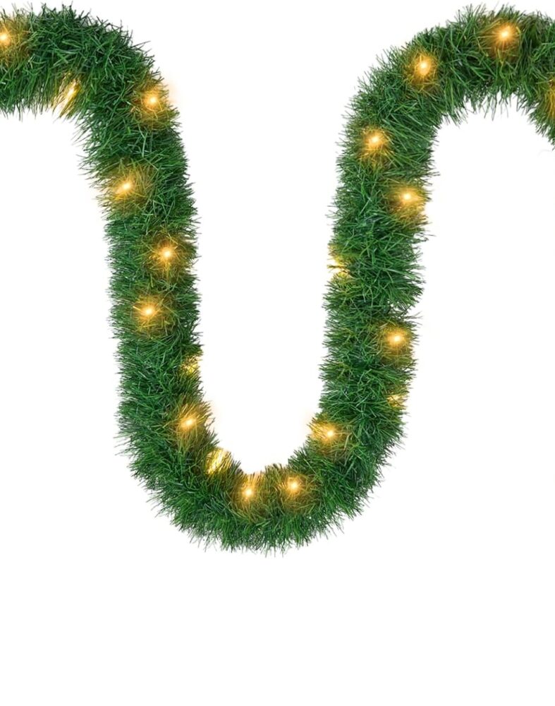 WEMADE 15.4ft Pre-Lit Christmas Garland with Lights – 50 LED Lighted Garlands for Christmas Decorations Indoor Outdoor, Battery Operated 8 Modes Memory Timer for Mantel Stair Banister Doorframe Décor