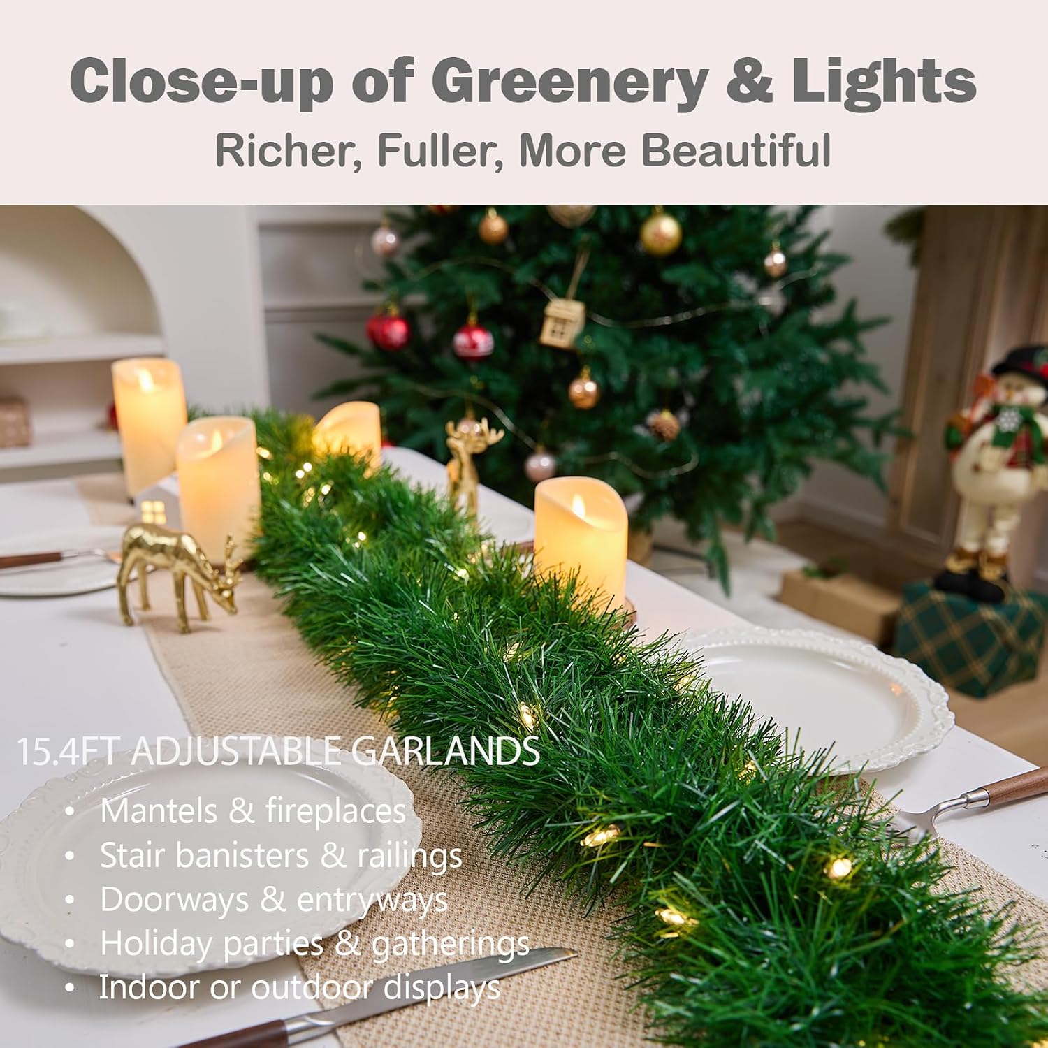 WEMADE 15.4ft Pre-Lit Christmas Garland with Lights – 50 LED Lighted Garlands for Christmas Decorations Indoor Outdoor, Battery Operated 8 Modes Memory Timer for Mantel Stair Banister Doorframe Décor - Image 5