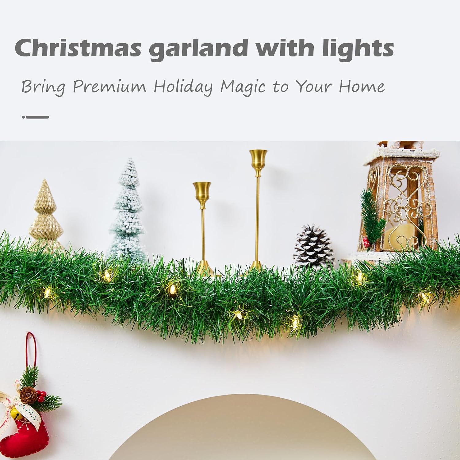 WEMADE 15.4ft Pre-Lit Christmas Garland with Lights – 50 LED Lighted Garlands for Christmas Decorations Indoor Outdoor, Battery Operated 8 Modes Memory Timer for Mantel Stair Banister Doorframe Décor - Image 6